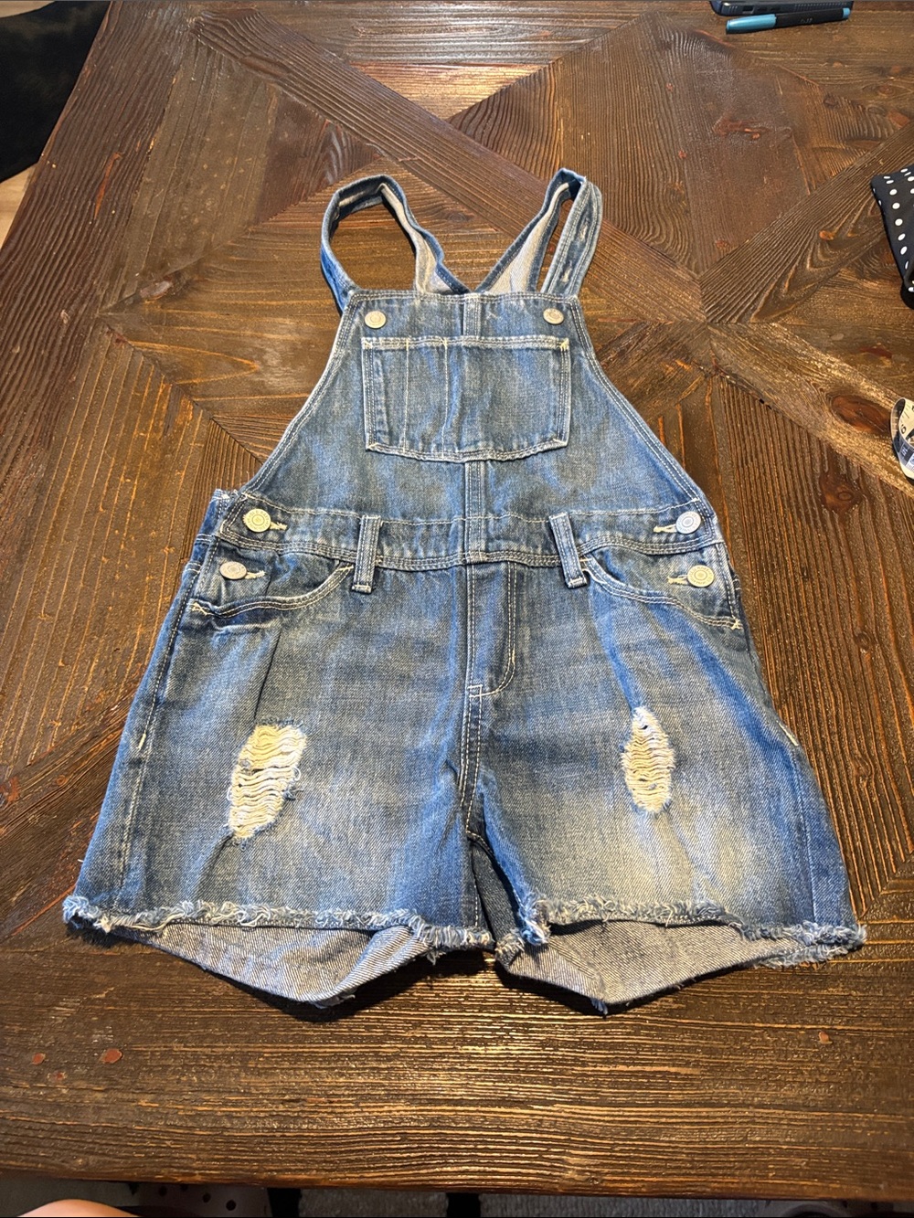 Old Navy Distressed Denim Short Overalls - Light Blue